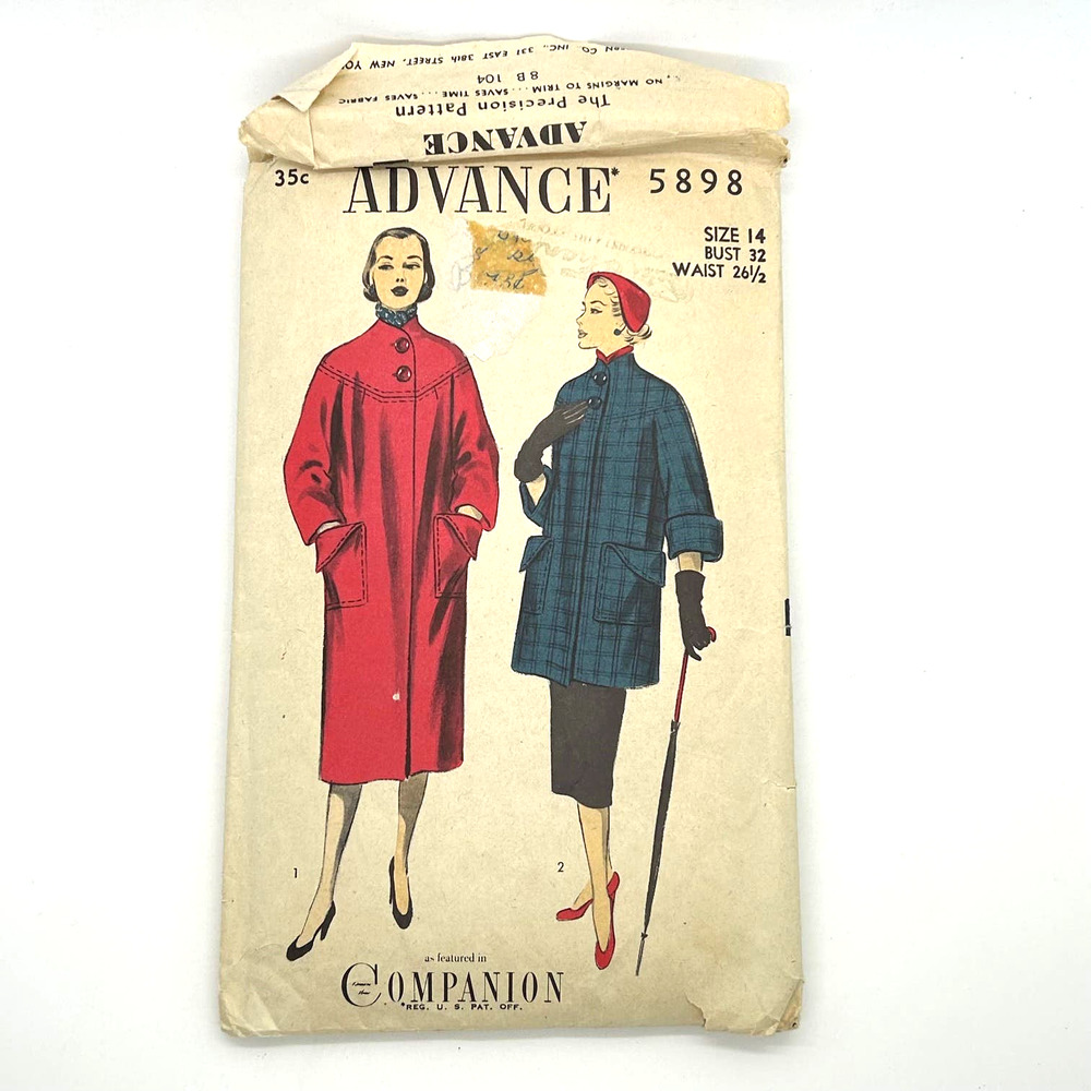 Advance Vintage 1950's? Pattern #5898 Women's Coat Size 14‎ HTF